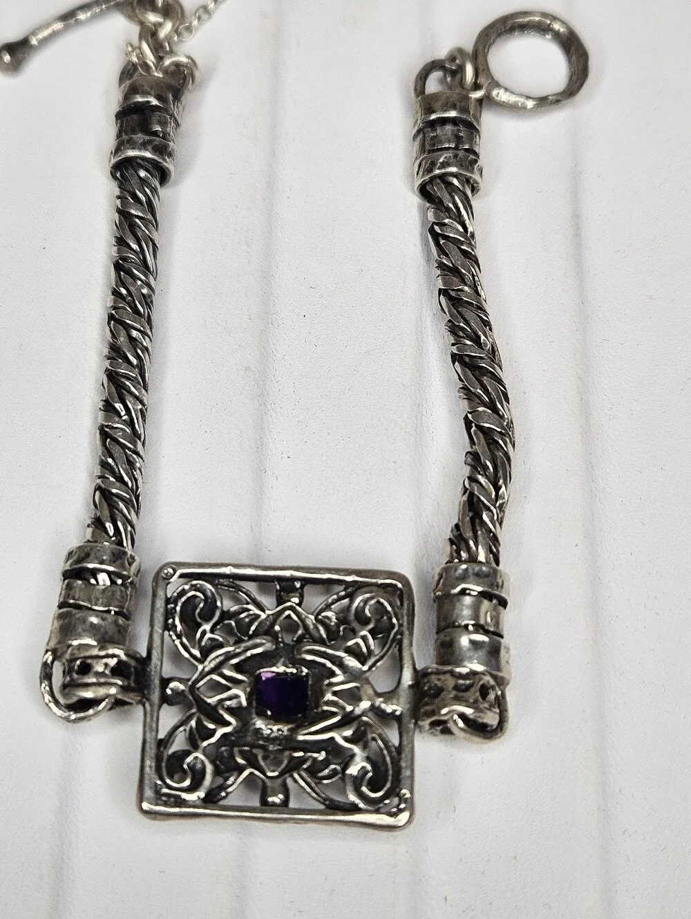 Ascopa Sterling Silver Purple Glass Stone Bracelet